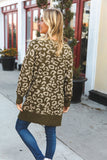 Boldly You Olive Fury Knit Animal Print Ribbed Open Cardigan