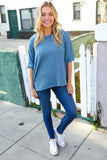 Casual Living Cotton Denim Blue Dolman French Terry Top