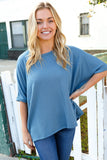 Casual Living Cotton Denim Blue Dolman French Terry Top