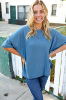 Casual Living Cotton Denim Blue Dolman French Terry Top