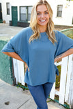 Casual Living Cotton Denim Blue Dolman French Terry Top