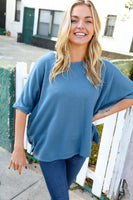 Casual Living Cotton Denim Blue Dolman French Terry Top