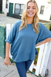 Casual Living Cotton Denim Blue Dolman French Terry Top