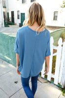 Casual Living Cotton Denim Blue Dolman French Terry Top