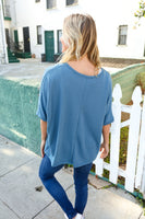 Casual Living Cotton Denim Blue Dolman French Terry Top