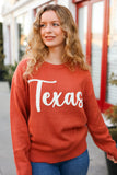 Game Day Burnt Orange "Texas" Embroidery Pop Up Sweater