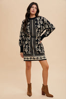 Annie Wear Floral Jacquard Round Neck Dress