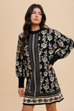 Annie Wear Floral Jacquard Round Neck Dress