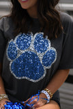 Blue & Silver Faux Glitter Paw Print Graphic Tee