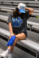 Blue & Silver Faux Glitter Paw Print Graphic Tee