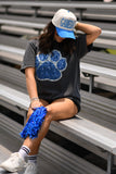 Blue & Silver Faux Glitter Paw Print Graphic Tee