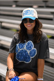 Blue & Silver Faux Glitter Paw Print Graphic Tee