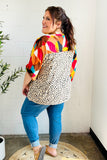 Rust & Khaki Geometric Animal Print Color Block Bubble Sleeve Top