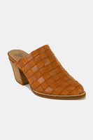 Beast Fashion Woven Checkerboard Block Heel Mule Shoes