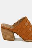 Beast Fashion Woven Checkerboard Block Heel Mule Shoes