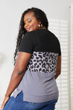 Double Take Leopard Print Color Block Short Sleeve T-Shirt